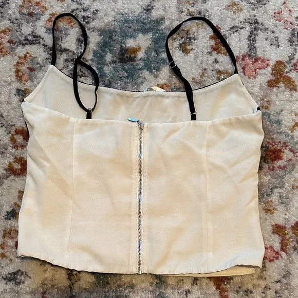 White Fox Boutique Cream and Black Lace Crop Cami - Picture 4 of 5